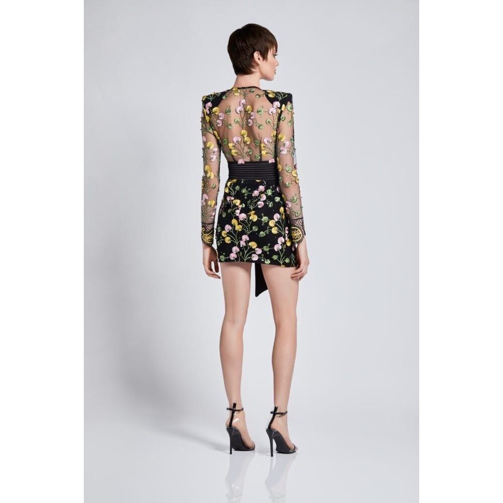 Zhivago In The Garden Floral Mesh Wrap Mini Dress black pink yellow size US 2 - Picture 3 of 15
